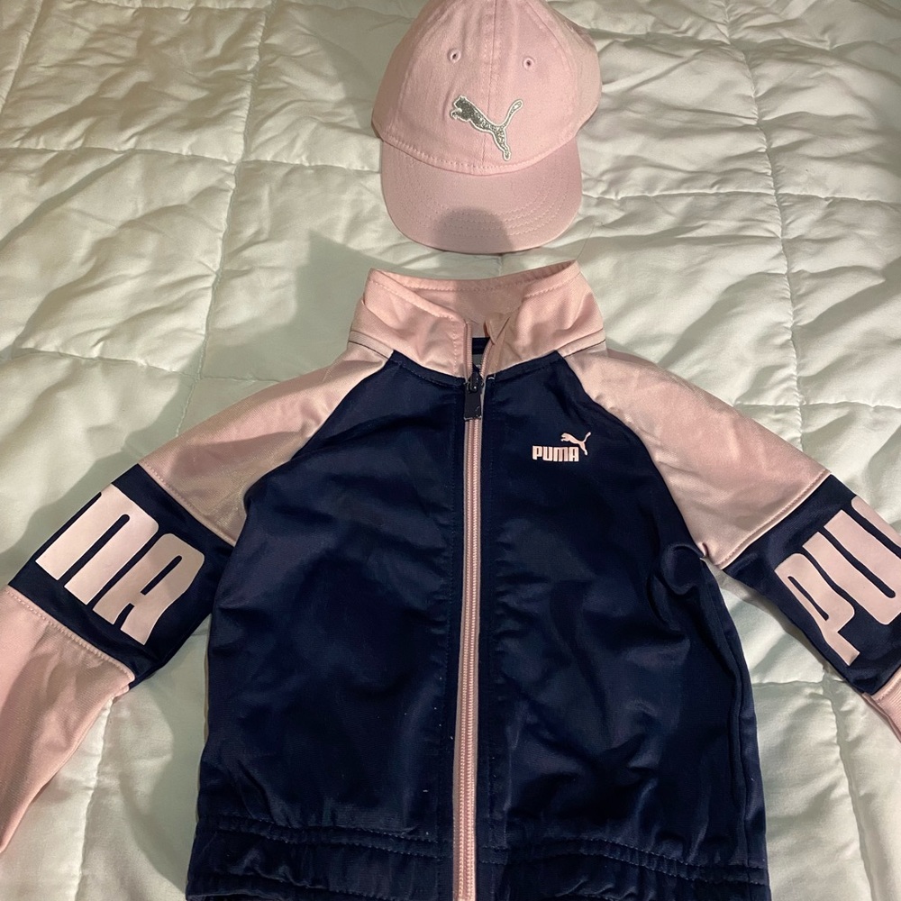 Puma pink and Navy blue toddler jacket with matching cap